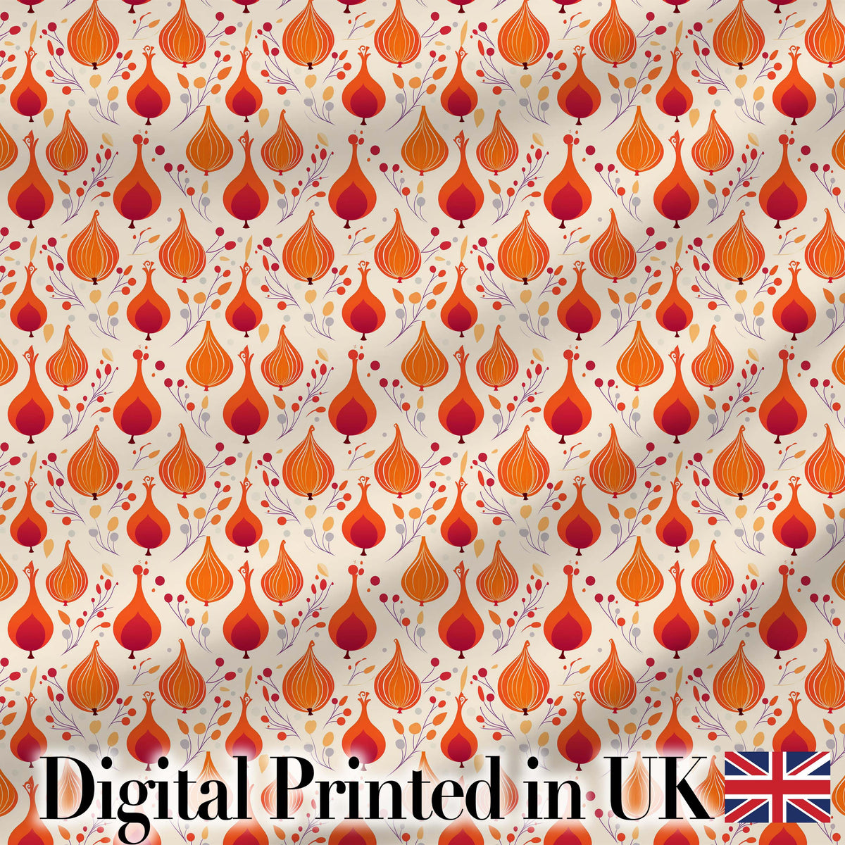 Bright Orange Onion Seamless Pattern Modern Folk Botanical Design Digital Print Fabric by the Metre UK Sewing Quilting Textile