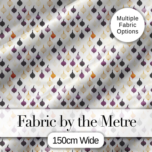 Minimal Onion Repeat Pattern Black Purple Mustard Scandinavian Style Digital Print Fabric by the Metre UK Sewing Quilting Textile