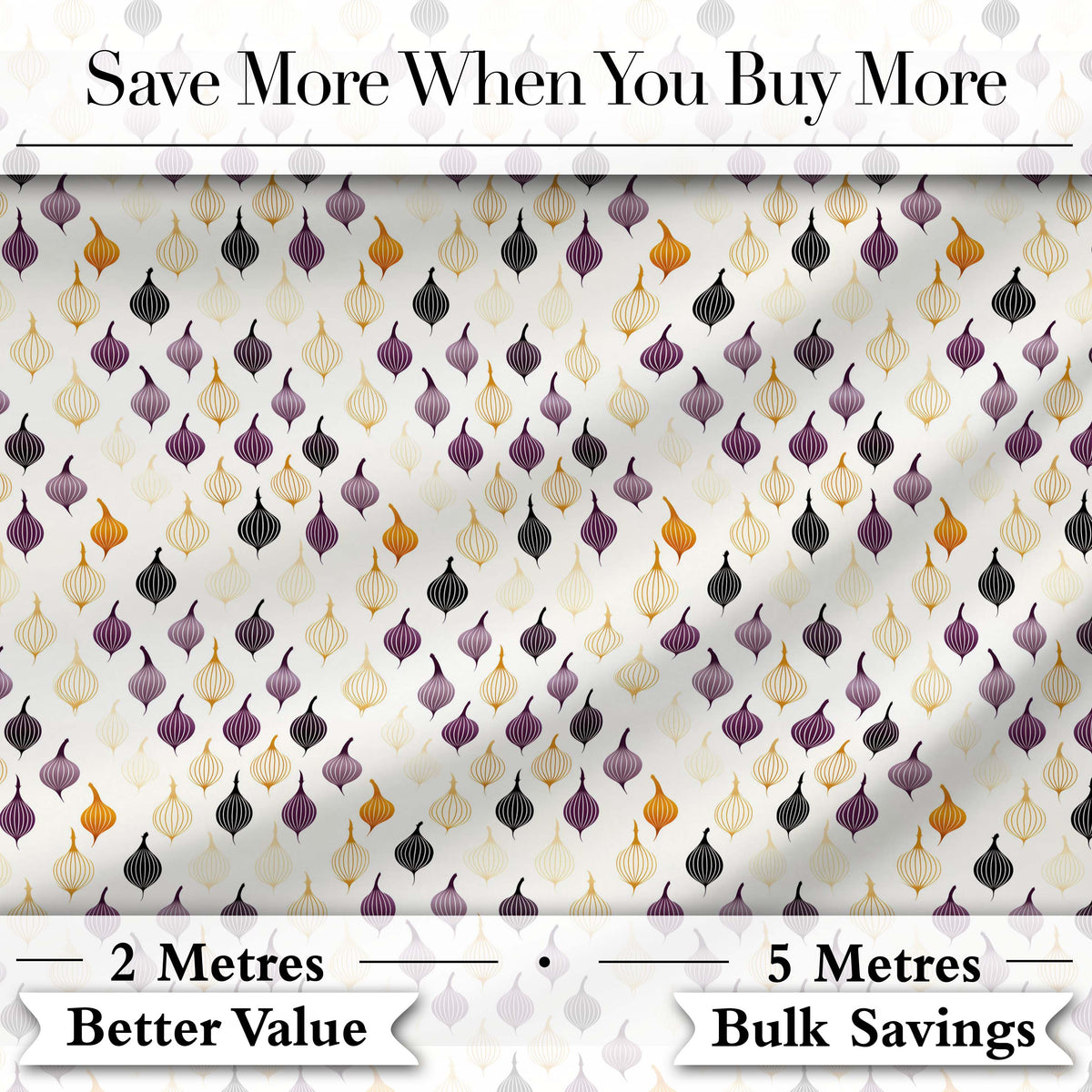 Minimal Onion Repeat Pattern Black Purple Mustard Scandinavian Style Digital Print Fabric by the Metre UK Sewing Quilting Textile