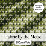 Olive Green Abstract Onion Floral Pattern Mid Century Modern Design Digital Print Fabric by the Metre UK Sewing Quilting Textile