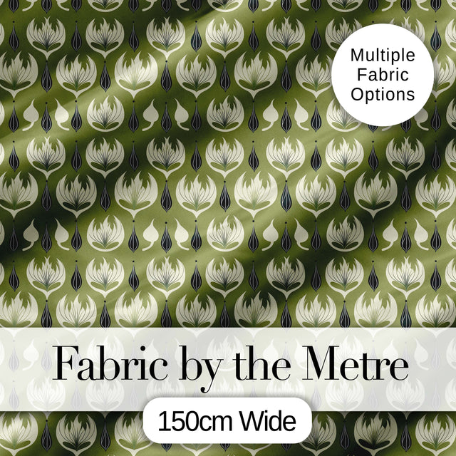 Olive Green Abstract Onion Floral Pattern Mid Century Modern Design Digital Print Fabric by the Metre UK Sewing Quilting Textile
