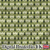Olive Green Abstract Onion Floral Pattern Mid Century Modern Design Digital Print Fabric by the Metre UK Sewing Quilting Textile