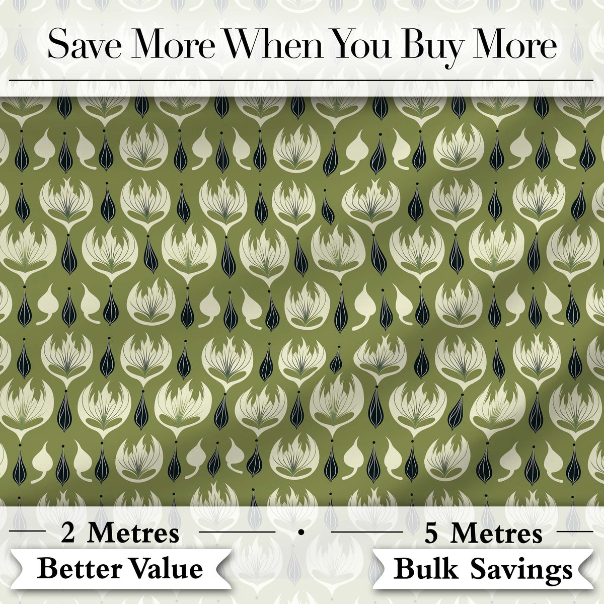 Olive Green Abstract Onion Floral Pattern Mid Century Modern Design Digital Print Fabric by the Metre UK Sewing Quilting Textile