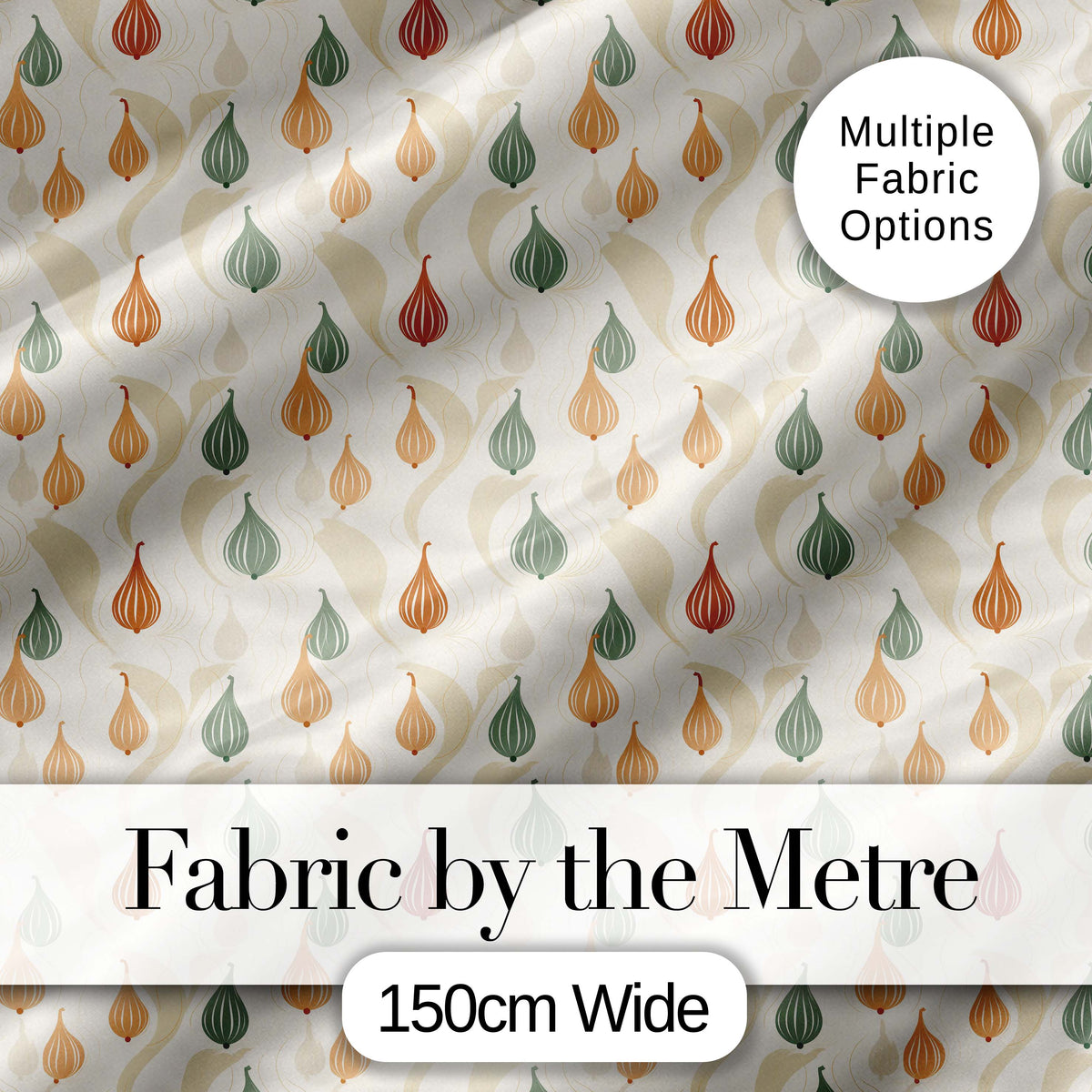 Soft  Onion Pattern Sage Green and Terracotta Botanical Style Digital Print Fabric by the Metre UK Sewing Quilting Textile