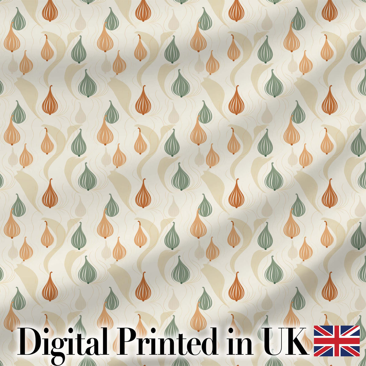Soft  Onion Pattern Sage Green and Terracotta Botanical Style Digital Print Fabric by the Metre UK Sewing Quilting Textile