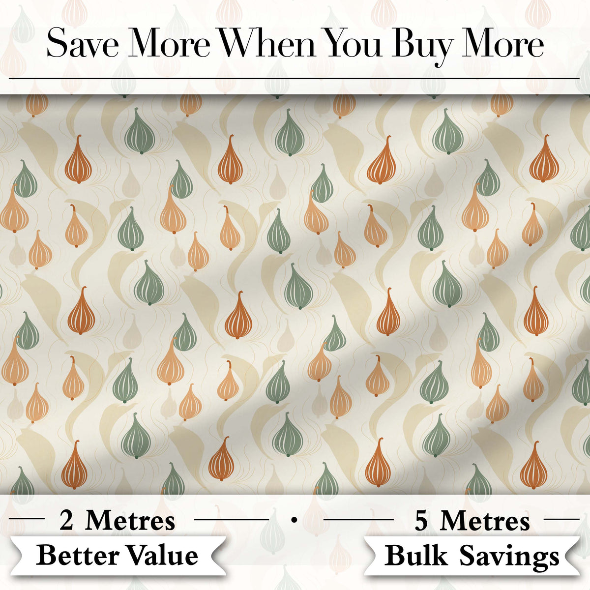 Soft  Onion Pattern Sage Green and Terracotta Botanical Style Digital Print Fabric by the Metre UK Sewing Quilting Textile