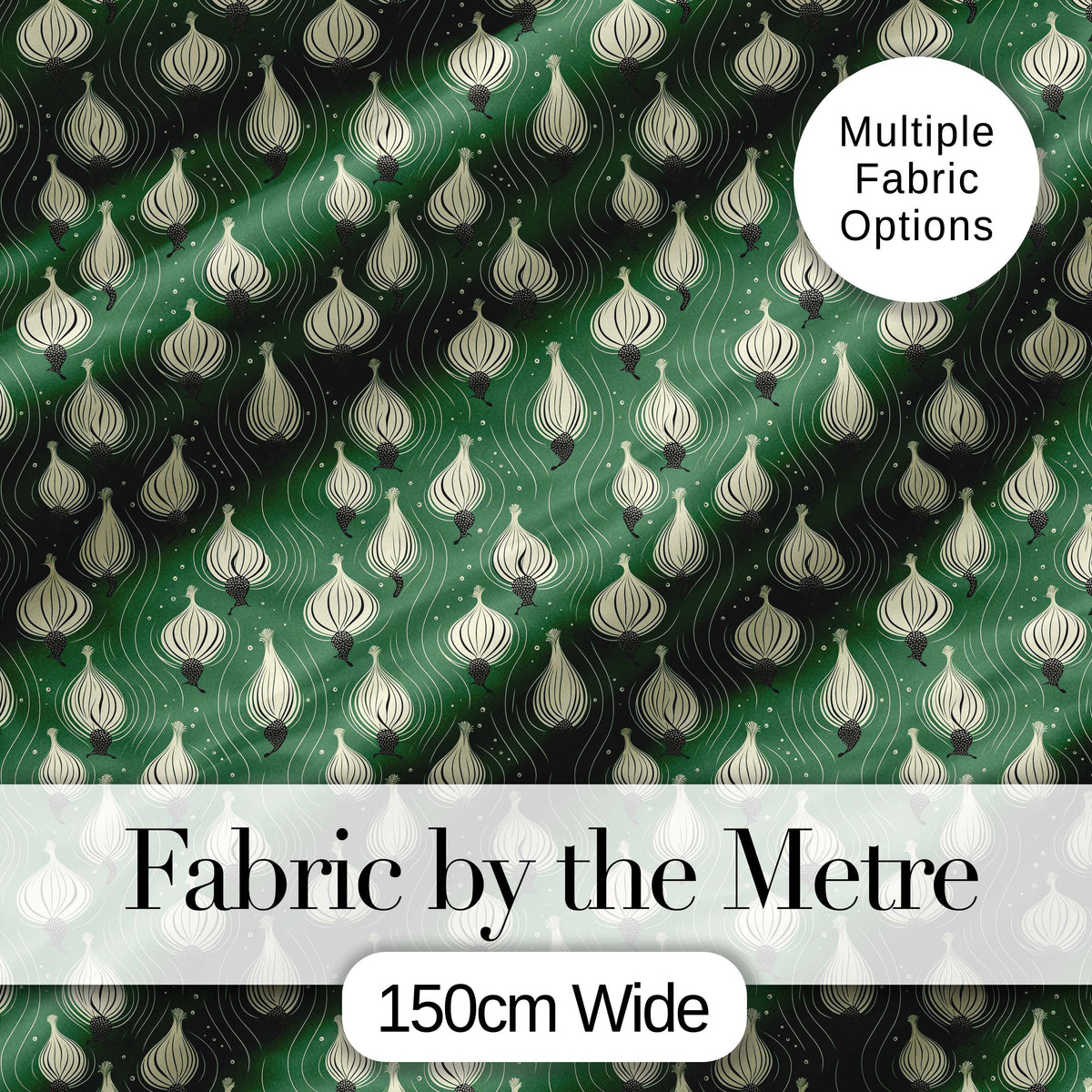 Dark Green Onion Seamless Pattern Elegant Minimal Botanical Design Digital Print Fabric by the Metre UK Sewing Quilting Textile