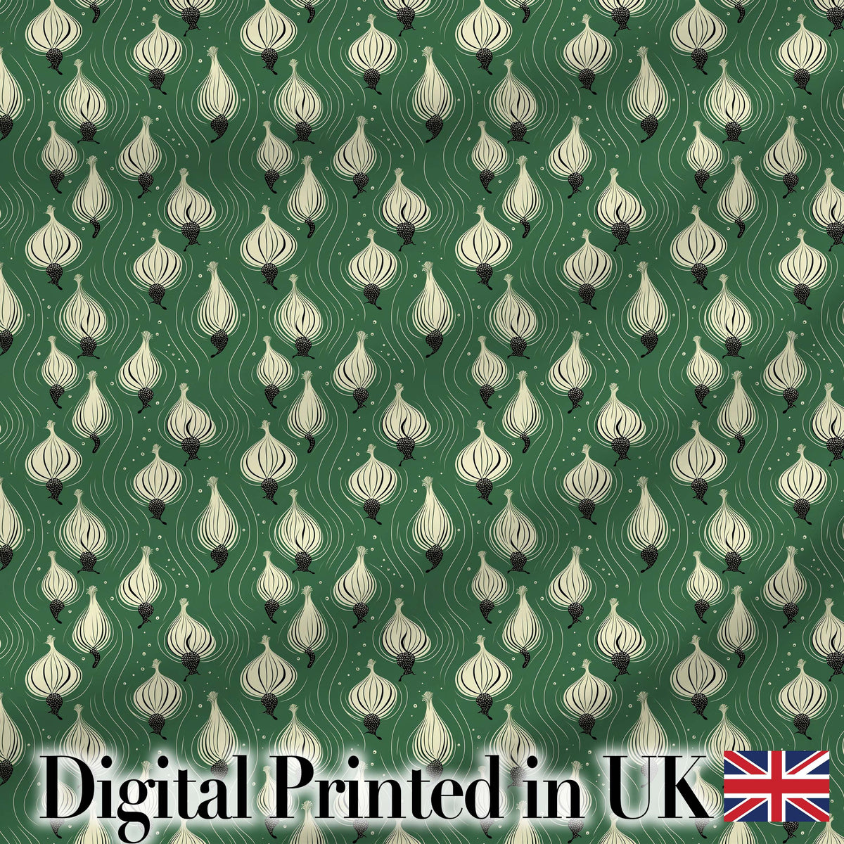 Dark Green Onion Seamless Pattern Elegant Minimal Botanical Design Digital Print Fabric by the Metre UK Sewing Quilting Textile