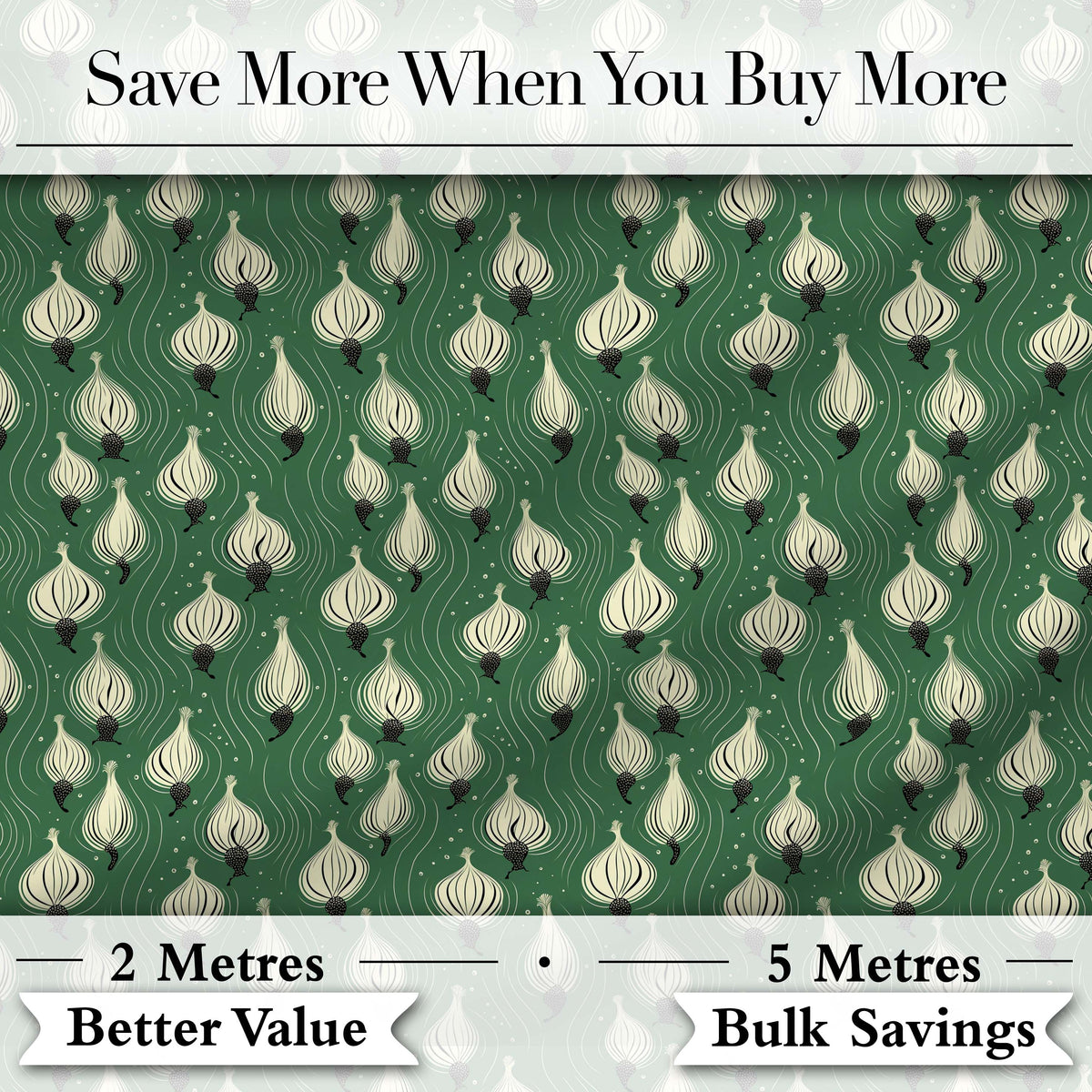 Dark Green Onion Seamless Pattern Elegant Minimal Botanical Design Digital Print Fabric by the Metre UK Sewing Quilting Textile