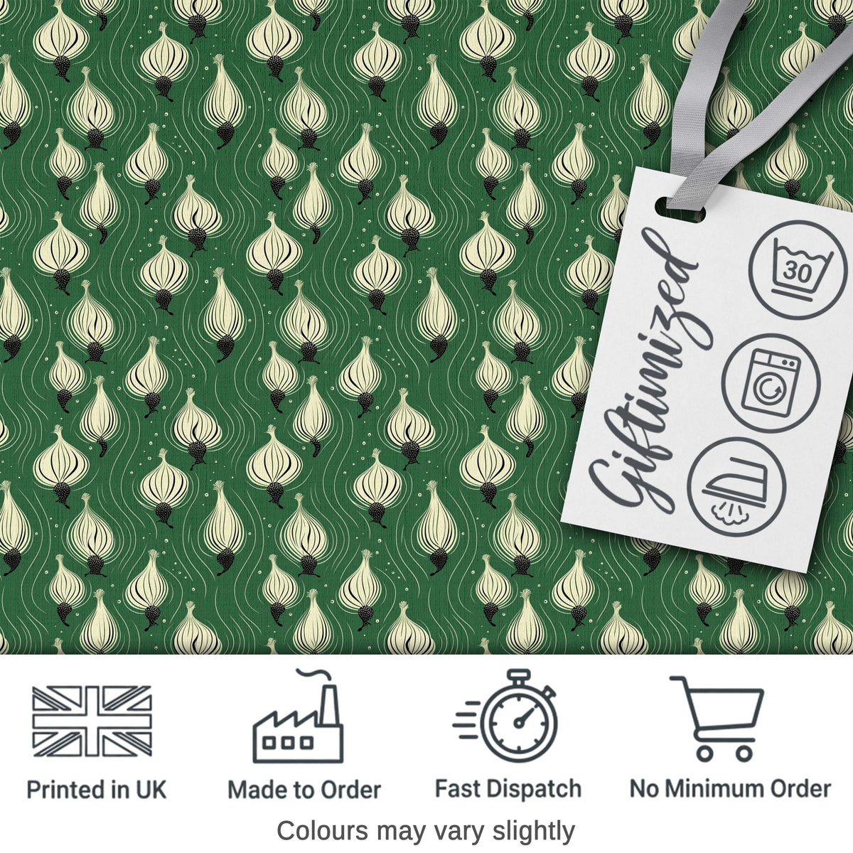 Dark Green Onion Seamless Pattern Elegant Minimal Botanical Design Digital Print Fabric by the Metre UK Sewing Quilting Textile