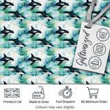 Orca Whale Forest Coastal Seamless Pattern Nature Ocean Fusion Design Digital Print Fabric by the Metre UK Sewing Quilting Textile