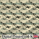 Stylised Orca Whale Underwater Seamless Pattern Marine Botanical Design Digital Print Fabric by the Metre UK Sewing Quilting Textile