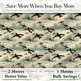Stylised Orca Whale Underwater Seamless Pattern Marine Botanical Design Digital Print Fabric by the Metre UK Sewing Quilting Textile