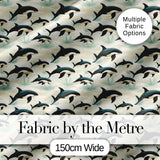 Orca Whale Coastal Landscape Seamless Pattern Ocean Nature Scene Digital Print Fabric by the Metre UK Sewing Quilting Textile