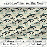 Orca Whale Coastal Landscape Seamless Pattern Ocean Nature Scene Digital Print Fabric by the Metre UK Sewing Quilting Textile