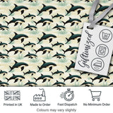 Orca Whale Coastal Landscape Seamless Pattern Ocean Nature Scene Digital Print Fabric by the Metre UK Sewing Quilting Textile