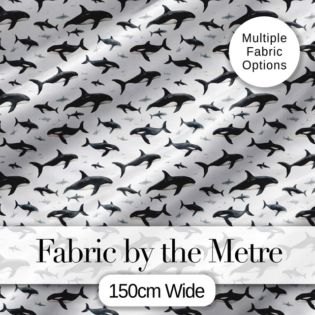 Realistic Orca Whale Seamless Pattern Ocean Wildlife Illustration Digital Print Fabric by the Metre UK Sewing Quilting Textile