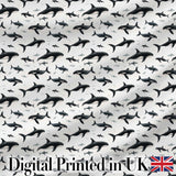 Realistic Orca Whale Seamless Pattern Ocean Wildlife Illustration Digital Print Fabric by the Metre UK Sewing Quilting Textile
