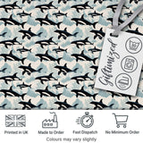 Orca Whale Ocean Wave Seamless Pattern Nautical Marine Design Digital Print Fabric by the Metre UK Sewing Quilting Textile