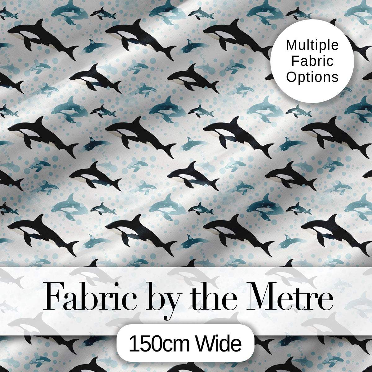 Orca Whale Forest Landscape Seamless Pattern Nature Meets Ocean Design Digital Print Fabric by the Metre UK Sewing Quilting Textile
