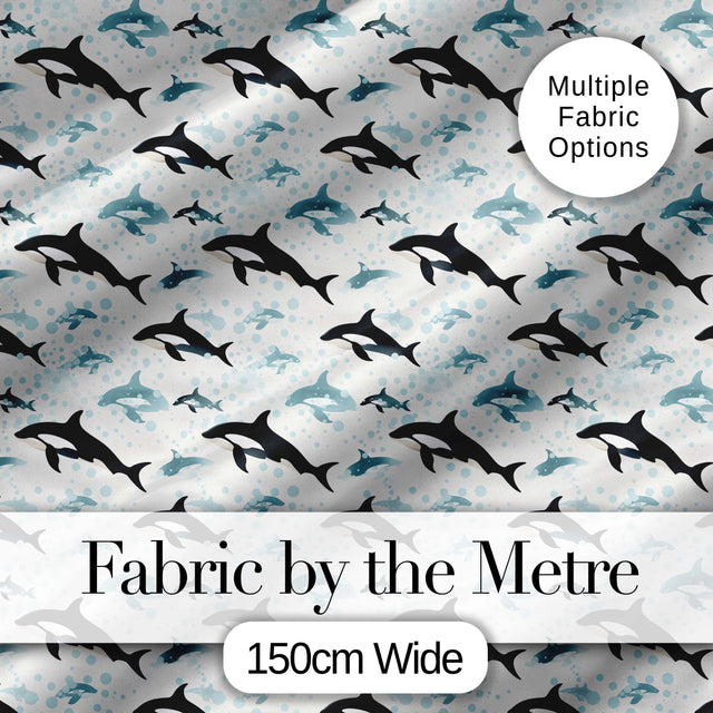 Orca Whale Forest Landscape Seamless Pattern Nature Meets Ocean Design Digital Print Fabric by the Metre UK Sewing Quilting Textile