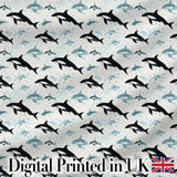 Orca Whale Forest Landscape Seamless Pattern Nature Meets Ocean Design Digital Print Fabric by the Metre UK Sewing Quilting Textile