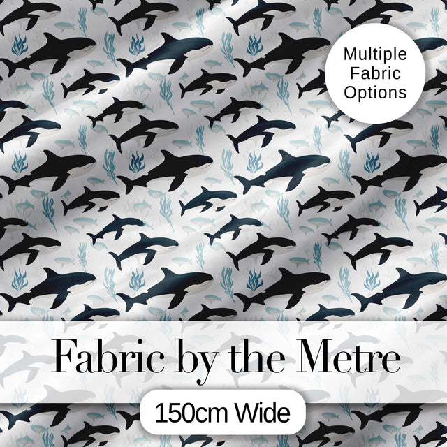 Realistic Orca Whale Water Reflection Seamless Pattern Ocean Wildlife Design Digital Print Fabric by the Metre UK Sewing Quilting Textile