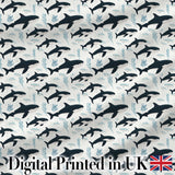 Realistic Orca Whale Water Reflection Seamless Pattern Ocean Wildlife Design Digital Print Fabric by the Metre UK Sewing Quilting Textile