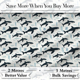 Realistic Orca Whale Water Reflection Seamless Pattern Ocean Wildlife Design Digital Print Fabric by the Metre UK Sewing Quilting Textile