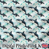 Stylised Orca Whale Wave Seamless Pattern Nautical Ocean Scene Design Digital Print Fabric by the Metre UK Sewing Quilting Textile