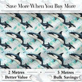 Stylised Orca Whale Wave Seamless Pattern Nautical Ocean Scene Design Digital Print Fabric by the Metre UK Sewing Quilting Textile