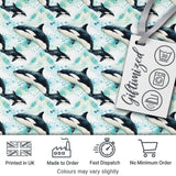 Stylised Orca Whale Wave Seamless Pattern Nautical Ocean Scene Design Digital Print Fabric by the Metre UK Sewing Quilting Textile