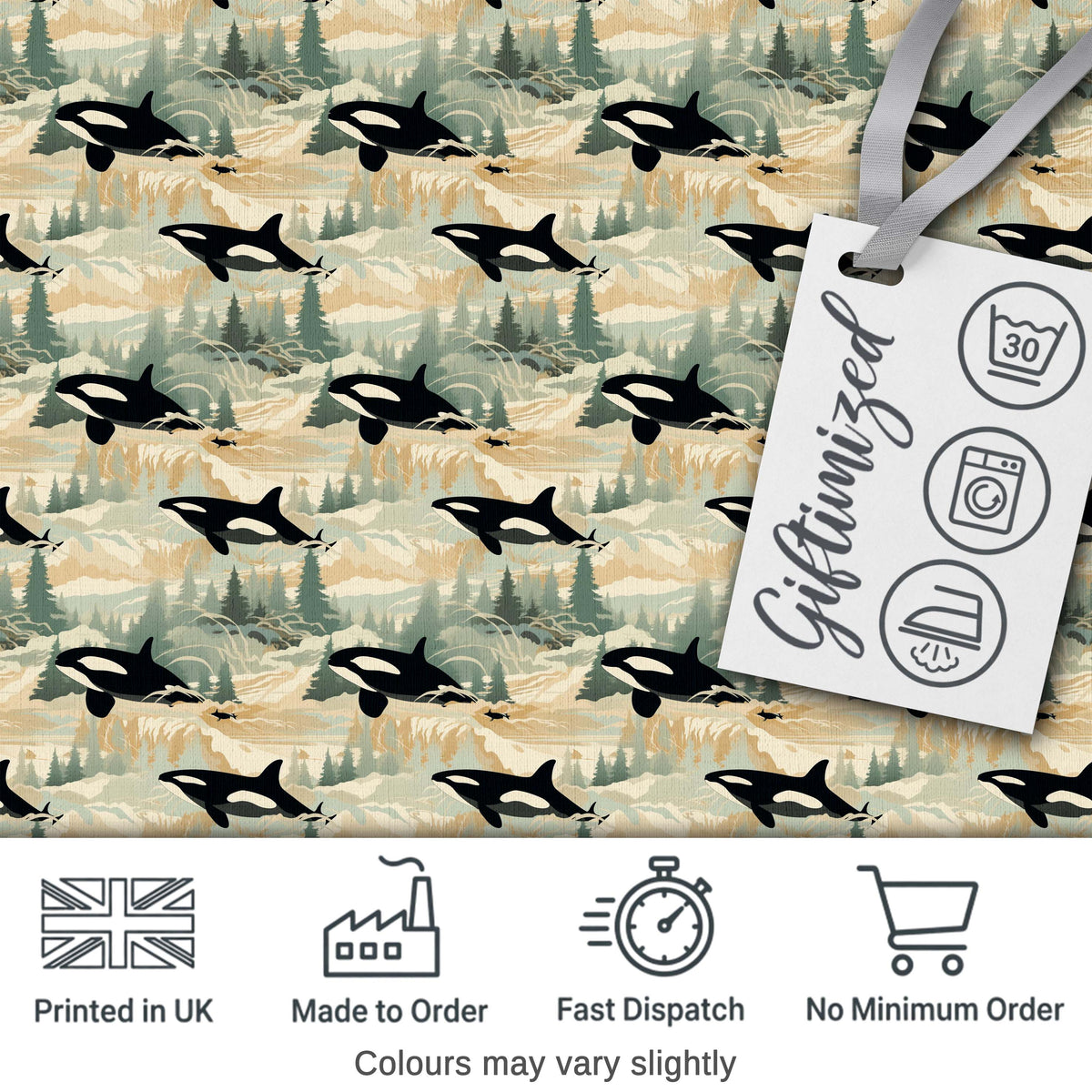 Artistic Orca Whale Splash Texture Seamless Pattern Marine Watercolour Design Digital Print Fabric by the Metre UK Sewing Quilting Textile