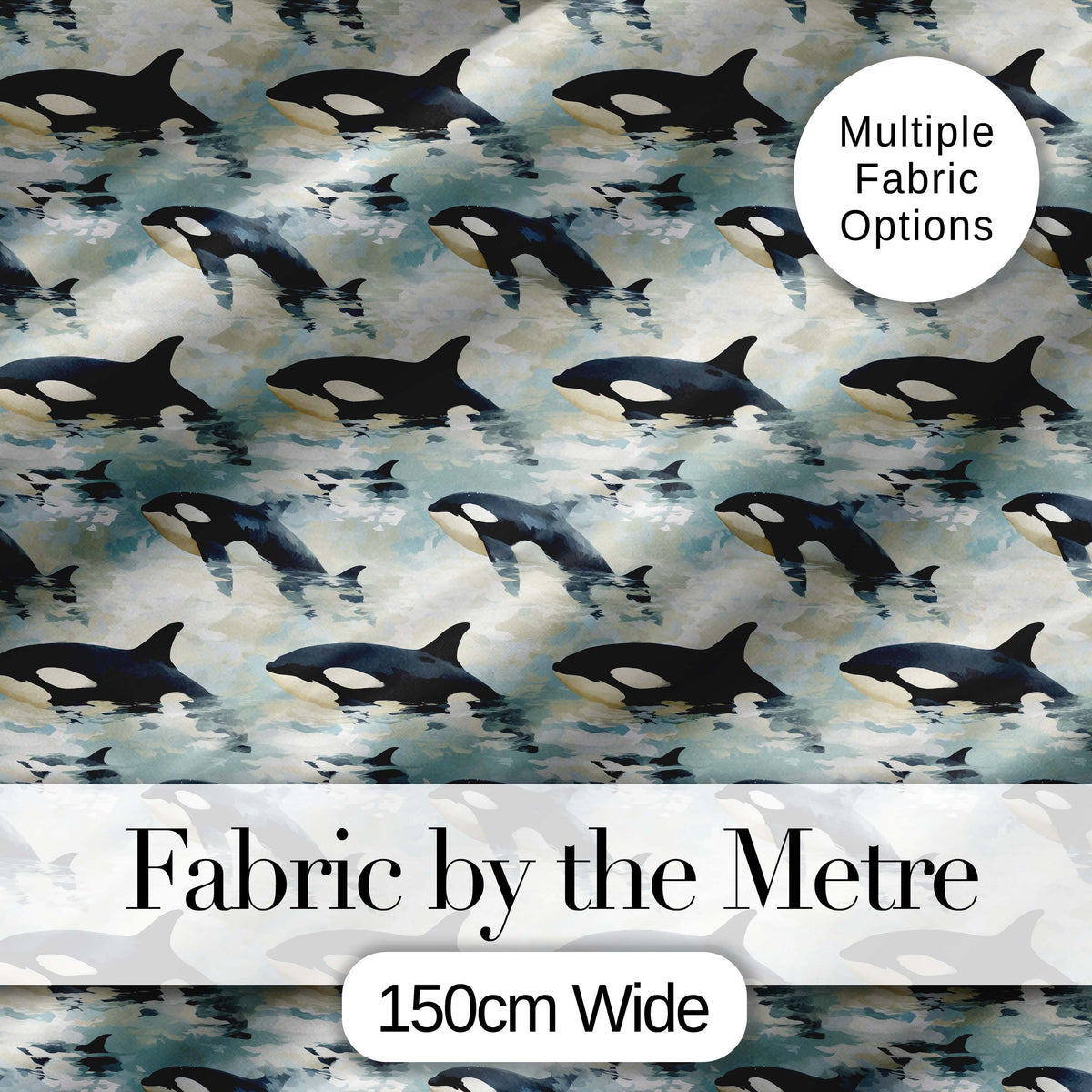 Orca Whale Ocean Surface Seamless Pattern Realistic Marine Life Design Digital Print Fabric by the Metre UK Sewing Quilting Textile