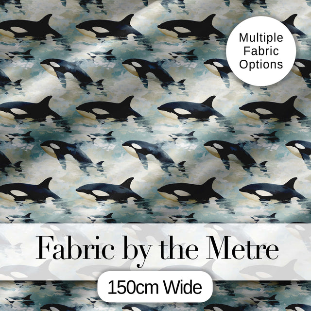 Orca Whale Ocean Surface Seamless Pattern Realistic Marine Life Design Digital Print Fabric by the Metre UK Sewing Quilting Textile