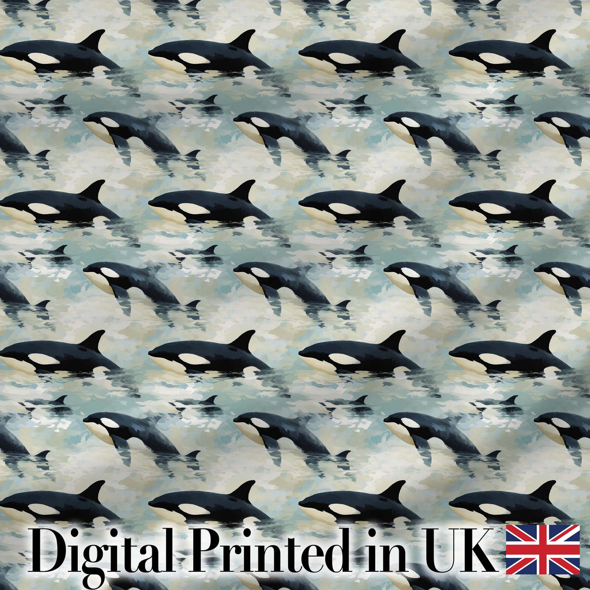 Orca Whale Ocean Surface Seamless Pattern Realistic Marine Life Design Digital Print Fabric by the Metre UK Sewing Quilting Textile