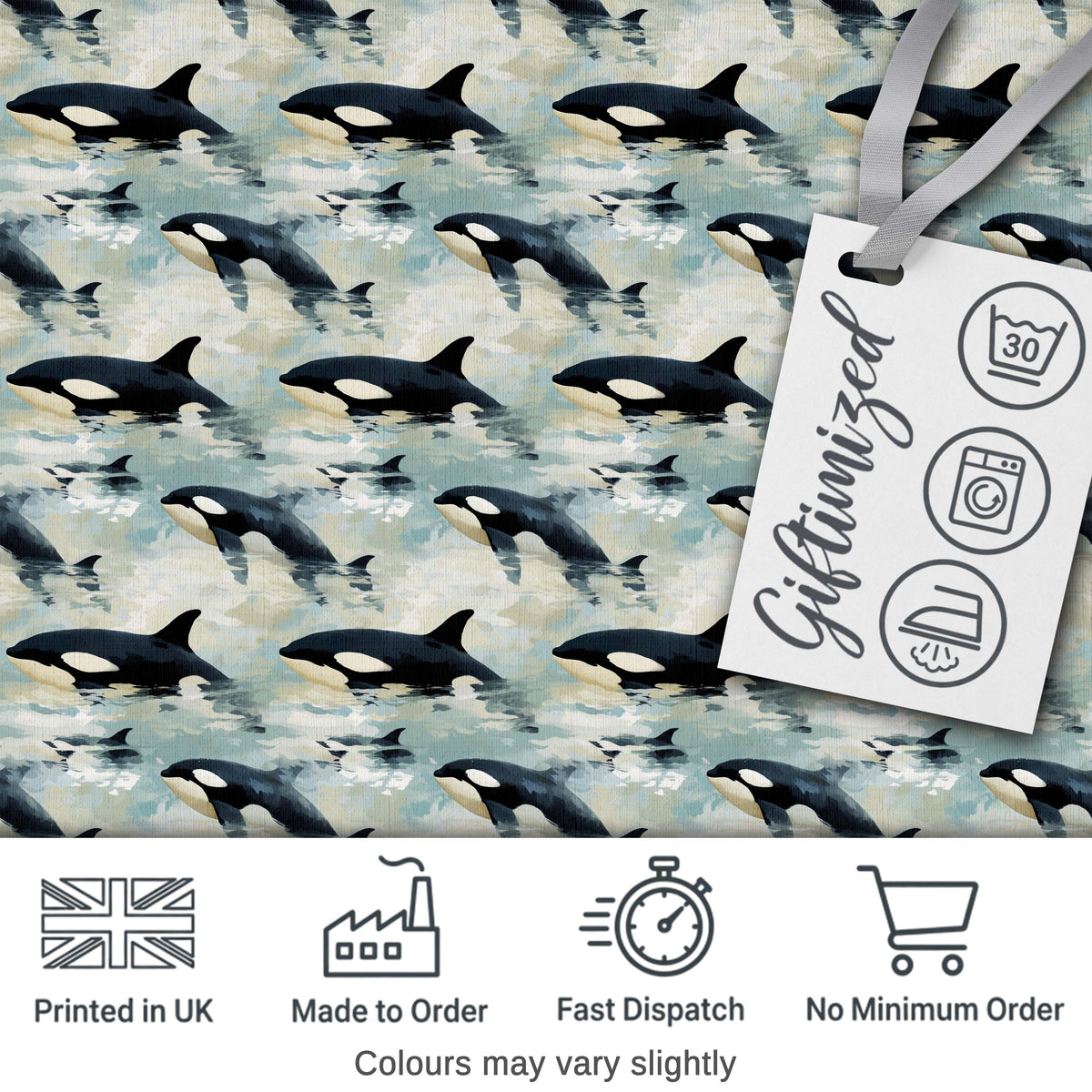 Orca Whale Ocean Surface Seamless Pattern Realistic Marine Life Design Digital Print Fabric by the Metre UK Sewing Quilting Textile