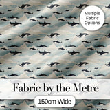 Orca Whale Seaweed Seamless Pattern Coastal Marine Botanical Design Digital Print Fabric by the Metre UK Sewing Quilting Textile