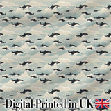 Orca Whale Seaweed Seamless Pattern Coastal Marine Botanical Design Digital Print Fabric by the Metre UK Sewing Quilting Textile