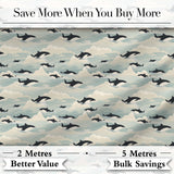Orca Whale Seaweed Seamless Pattern Coastal Marine Botanical Design Digital Print Fabric by the Metre UK Sewing Quilting Textile