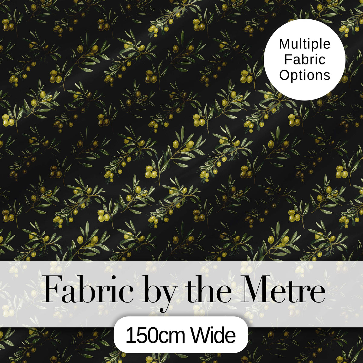 Olive Branches and Olives Seamless Pattern Dark Botanical Mediterranean Design Digital Print Fabric by the Metre UK Sewing Quilting Textile