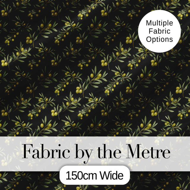 Olive Branches and Olives Seamless Pattern Dark Botanical Mediterranean Design Digital Print Fabric by the Metre UK Sewing Quilting Textile