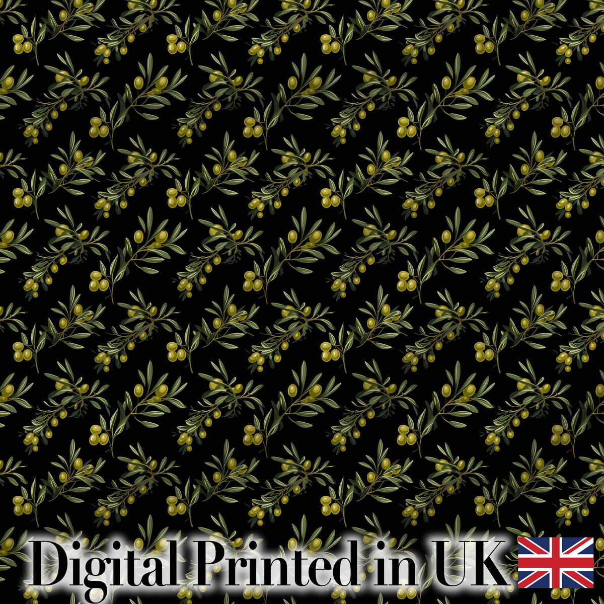 Olive Branches and Olives Seamless Pattern Dark Botanical Mediterranean Design Digital Print Fabric by the Metre UK Sewing Quilting Textile