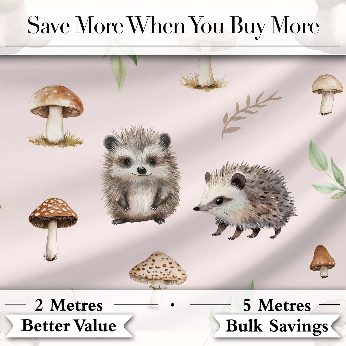 Cute Hedgehog and Mushroom Seamless Pattern Woodland Nursery Design Digital Print Fabric by the Metre UK Sewing Quilting Textile