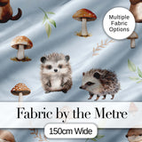 Hedgehog Mushroom Pastel Seamless Pattern Woodland Animal Nursery Design Digital Print Fabric by the Metre UK Sewing Quilting Textile