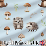 Hedgehog Mushroom Pastel Seamless Pattern Woodland Animal Nursery Design Digital Print Fabric by the Metre UK Sewing Quilting Textile