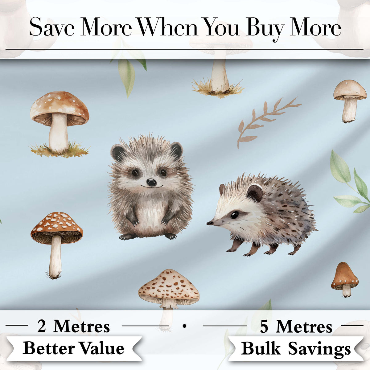 Hedgehog Mushroom Pastel Seamless Pattern Woodland Animal Nursery Design Digital Print Fabric by the Metre UK Sewing Quilting Textile