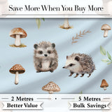 Hedgehog Mushroom Pastel Seamless Pattern Woodland Animal Nursery Design Digital Print Fabric by the Metre UK Sewing Quilting Textile