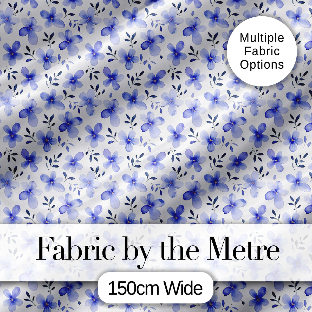 Soft Blue Watercolor Floral Seamless Pattern Delicate Botanical Repeat Design Digital Print Fabric by the Metre UK Sewing Quilting Textile