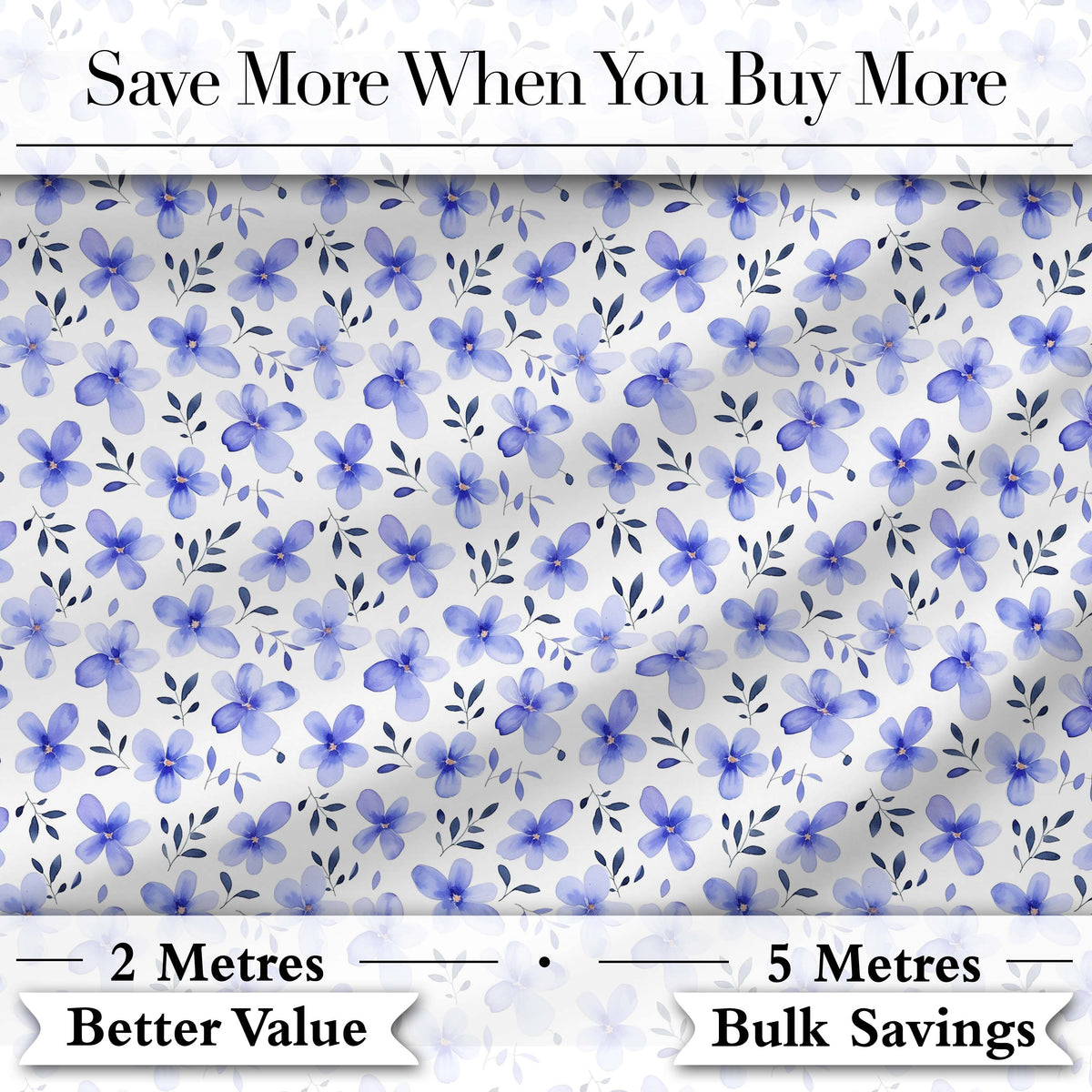 Soft Blue Watercolor Floral Seamless Pattern Delicate Botanical Repeat Design Digital Print Fabric by the Metre UK Sewing Quilting Textile